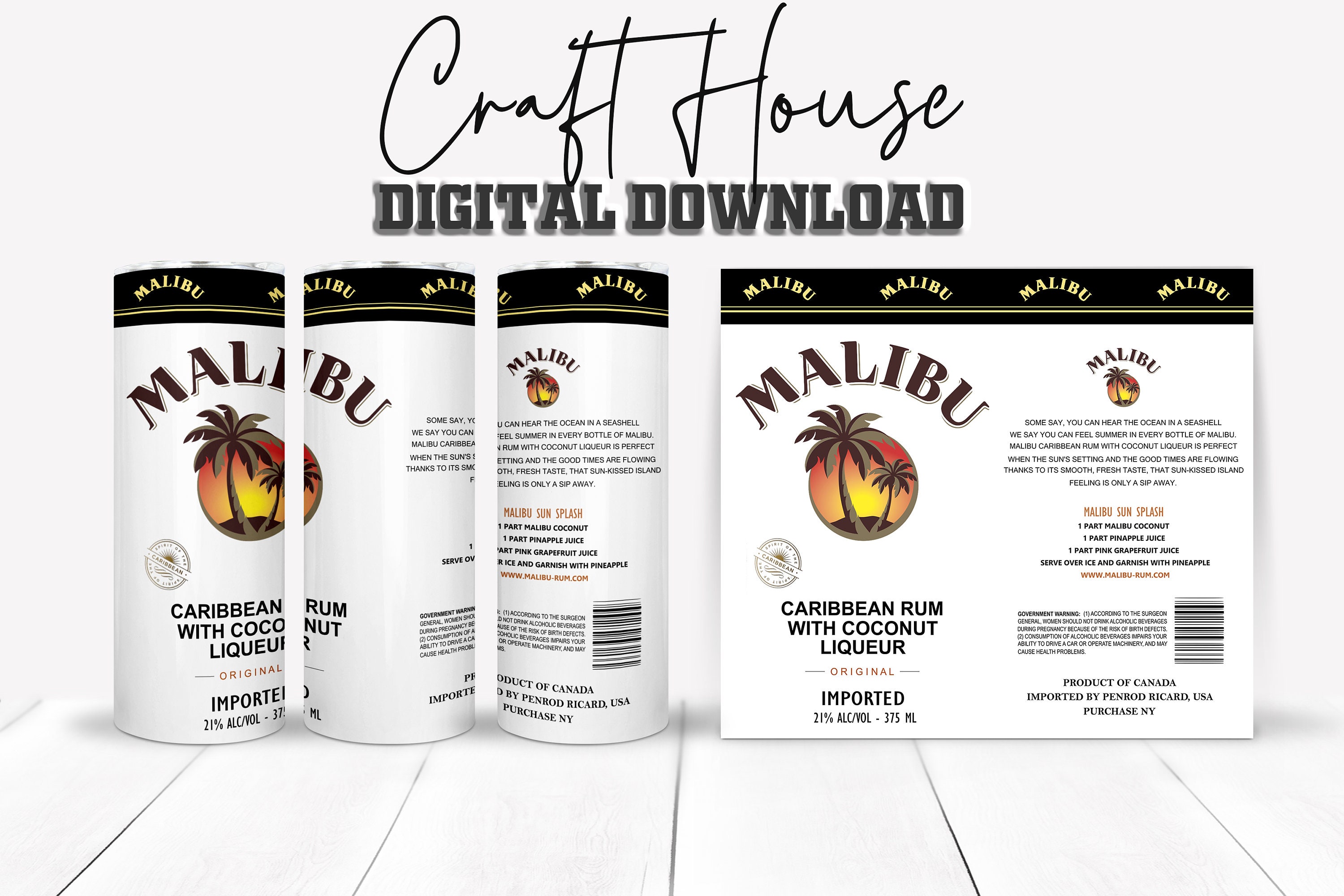 Malibu Caribbean Rum Bundle 20oz/30oz Skinny Straight Full Etsy