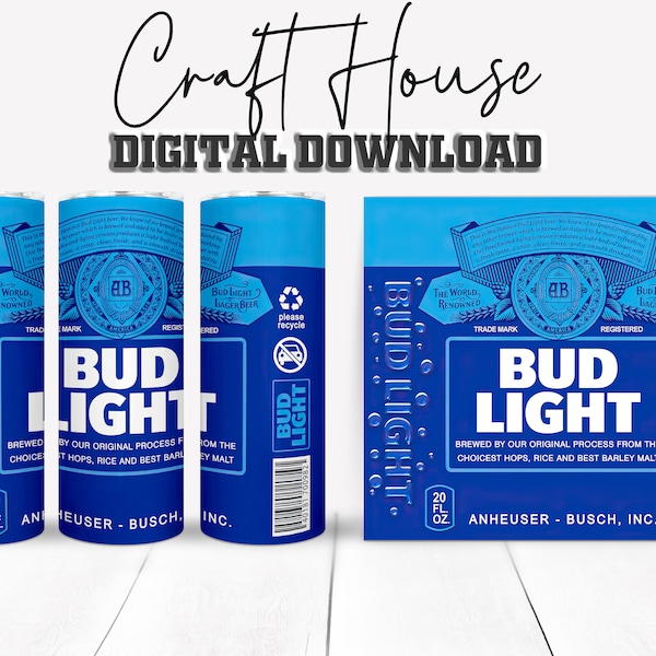 Blue Beer Can - 3 Designs Sublimation Bundle, 20oz 30oz Skinny Straight Tumblers, Tumbler Wrap, Plantillas , JPG, PNG, Digital Download, Bud