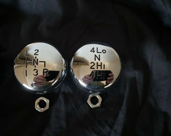 SM465 NP205 Chrome Billet Aluminum T-Case & Transmission Shift Knob Set