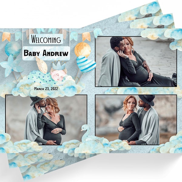 Photo Booth Template for Baby Shower - 4"x6" Baby Boy Template - Digital Files - Font Included - Fully Editable