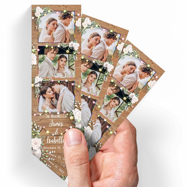 Photo Booth Template for Wedding or Party - 2"x6" Rustic Café Lights  - Digital Files - Font Included - Fully Editable