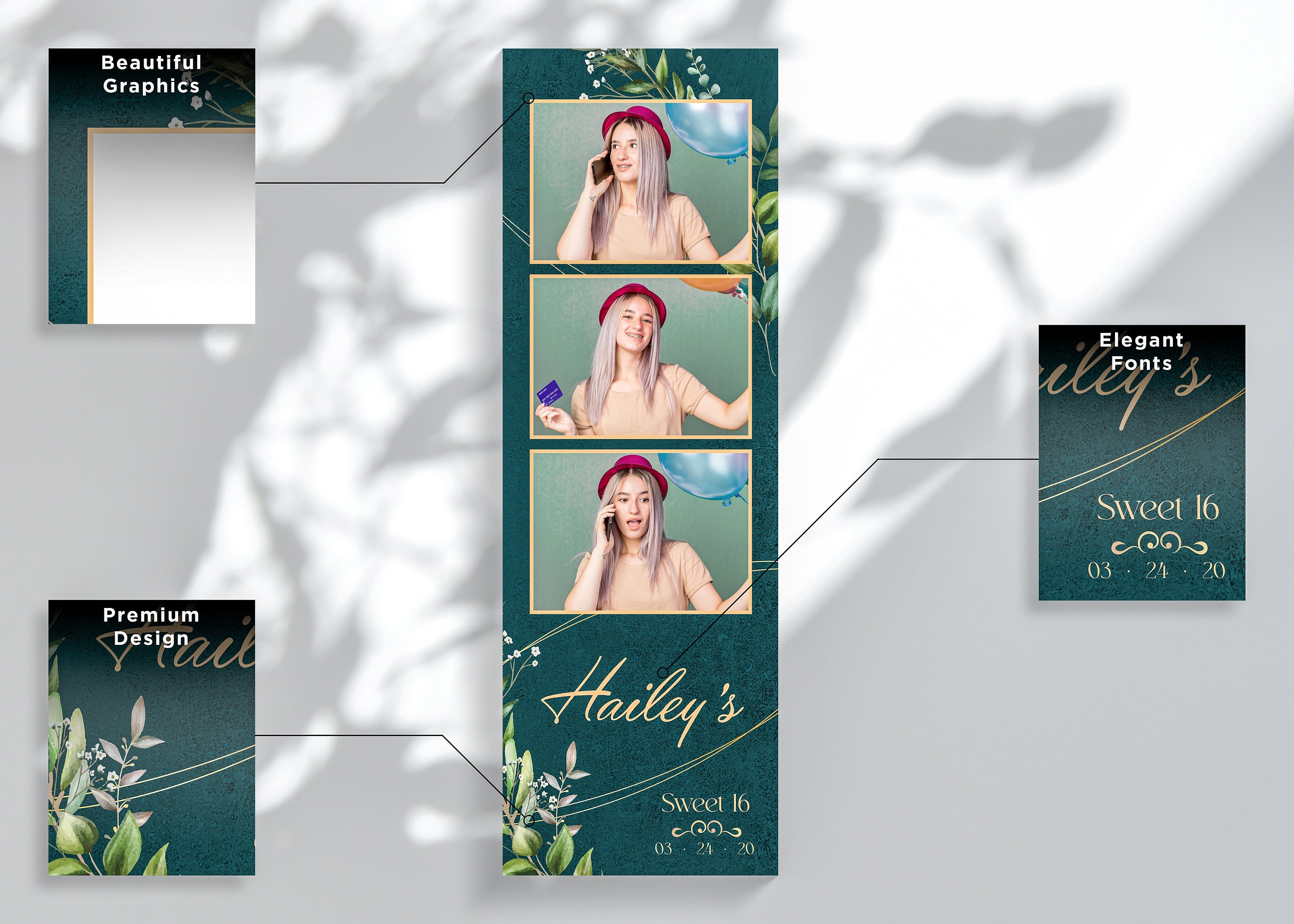 Booth Editable Photo Booth Template for Birthday Party 2x6 Birthday Girl Template ...