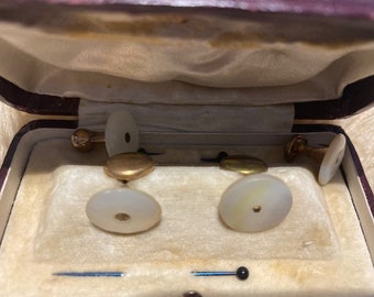 Antique 1910's Brass Mother of Pearl buttons 2 sets of two
