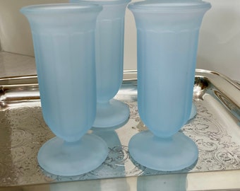 VTG. 1950s Footed Carlton Fountain Soda Sundae Glasses Frosted Blue - Set of 4