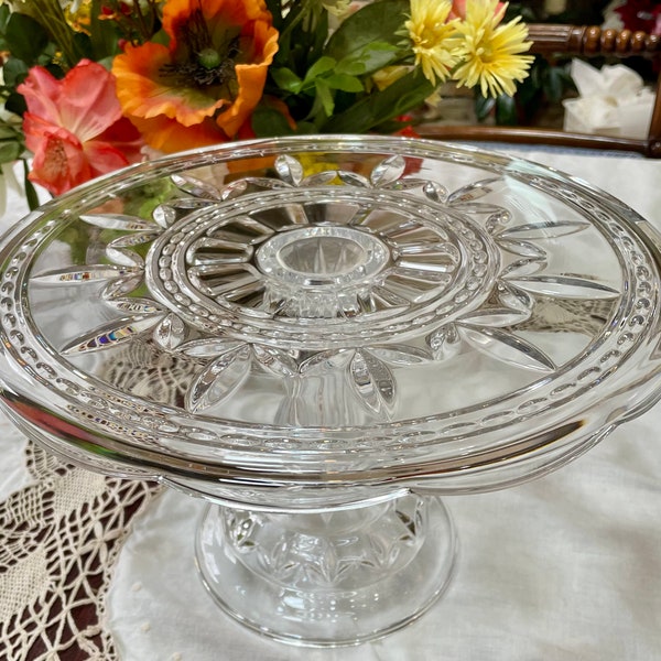 VTG Royal Limited Round 11.5" Tulip Cake Stand 24% Lead Crystal Czech Republic