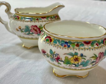 MING ROSE (Scalloped) by Coalport Bone China Mini Creamer & Sugar Set EXCELLENT