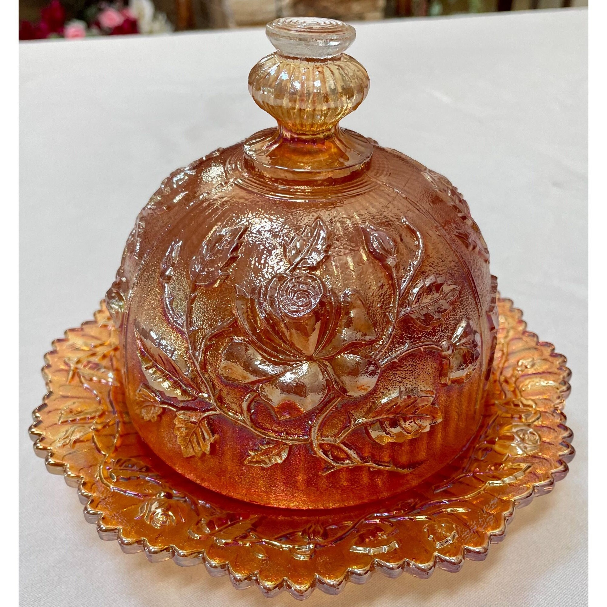 Antique Imperial Carnival Glass Butter Dish in Lustre Rose Etsy