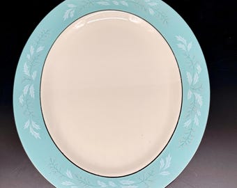 Vintage Homer Laughlin Romance Oval Platter 13.5” Cavalier Eggshell Turquoise MCM