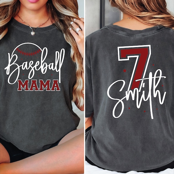 Personalized Baseball Mama Shirt,Comfort ColorsBaseball Mom Shirt,Custom Name and Number Baseball Tee, Kid Name Shirt, Baseball Gift for Mom