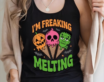 I'm Freaking Melting Racerback, Summerween Tank Top, Halloween Summer Tank, Summer Vibes Vneck,Spooky Summer Racerback, Spooky Ice Cream