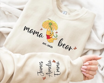 Custom Mama Bear Sweatshirt, Personalized Mom Sweatshirt, Mama Est with Kid Name on Sleeve Sweatshirt, Custom Mothers Day Gift, New Mom Gift
