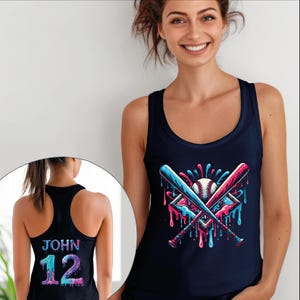 Personalized Baseball Drip Tank Top,Custom Baseball Drip Racerback,  Birthday Baseball Tee, Ice Cream Drip Shirt