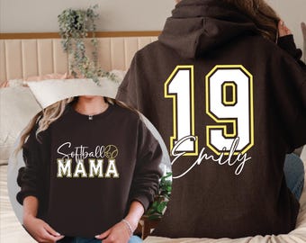 Softball Sweatshirt With Custom Number And Name, Softball Mom Hoodie, Game Day Personalized Softball Sweater