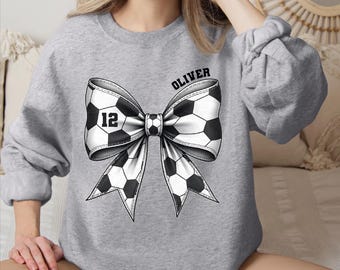 Custom Soccer Bow Sweatshirt, Soccer Coquette Bow Sweatshirt, Soccer Mom Hoodie, Soccer Gameday Sweater, Soccer Gift, Game Day Sweatshirt