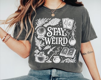 Stay Weird Shirt, Comfort Colors Alternative Witch Gift, Mushroom Witchy Moth Tee, Gothic Aesthetic T-Shirt, Retro Hippie Top, Creepy Shirt