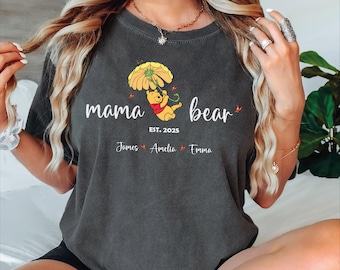 Custom Mama Bear Shirt, Winnie The Pooh Mama Shirt, Cute Mom T Shirt, Personalized Mama Bear Shirt, Mom Tee, Custom Mom Comfort Colors Shirt