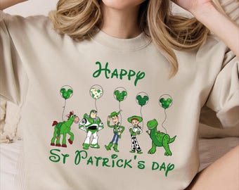 Toy Story St Patrick's Day Sweatshirt, Rex Lucky Clover Sweater, Buzz Lightyear Irish,Sheriff Woody Shamrock,Disney Jessie Clover Sweatshirt