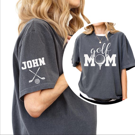Custom Golf Mom Shirt with Kid Name on Sleeve, Comfot Colors Golf Mama Shirt, Proud Golfer Mama, Golf Season Gift, Game Day Golfing,Team Mom