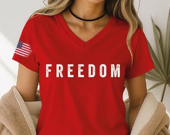 Charlie Kirk Freedom VNeck Shirt, Freedom Usa Flag TShirt, Patriotic Tee