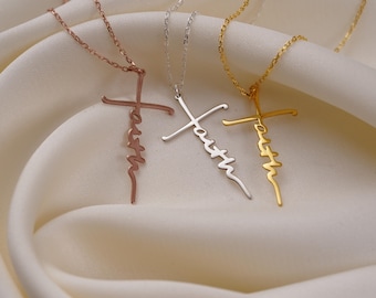 Vertical Faith Cross Necklace: Religious Necklace, Catholic necklace, Jesus necklace, Cross Pendant, Religious Jewelry, Christian jewelry