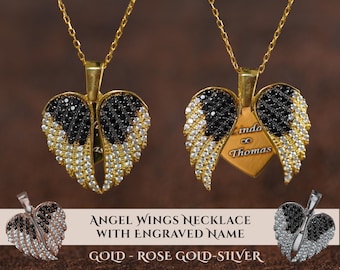 Personalized Sterling Silver Angel Wings Necklace: Angel Wings Necklace with Engraved Name, Memorial Wing Necklace, Custom Grieving Gift