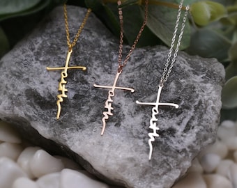 Vertical Faith Cross Necklace: Religious Necklace, Catholic necklace, Jesus necklace, Cross Pendant, Religious Jewelry, Christian jewelry
