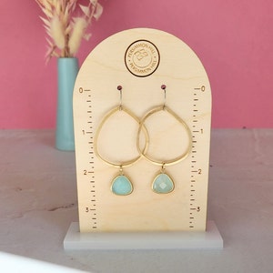 Custom Logo Engraved Boho Arch Wooden Earring Display Stand with Measurements image 3