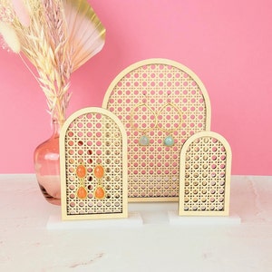 Rattan Pattern Arch Boho Birch Wood Earring Holders