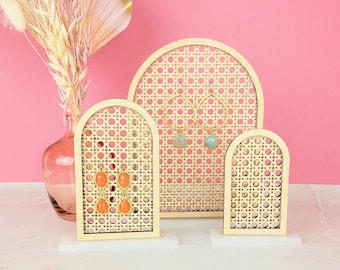 Rattan Pattern Arch Boho Birch Wood Earring Holders