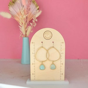 Custom Logo Engraved Boho Arch Wooden Earring Display Stand with Measurements image 2