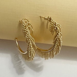 Alegra hoop. 18K Gold Filled Open Hoop Dangle Drop Diamond Cut Ball Tassel Earrings.