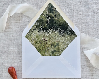 Fine Art Envelope Liner DIGITAL Template, Wedding Invitation Download, DIY A7 Envelope Liner, Vintage Rustic Field Landscape Painting