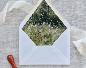 Fine Art Envelope Liner DIGITAL Template, Wedding Invitation Download, DIY A7 Envelope Liner, Vintage Rustic Field Landscape Painting