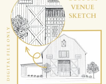 Custom Wedding Venue Illustration for Invitations, Downloadable PNG Line Drawing Sketch Artwork
