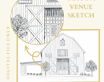 Custom Wedding Venue Illustration Line Drawing Sketch