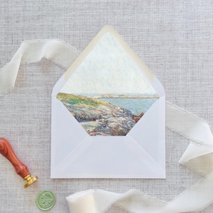 Fine Art Envelope Liner DIGITAL Template, Wedding Invitation Download, DIY A7 Envelope Liner, Vintage Coastal Ocean Beach Landscape Painting
