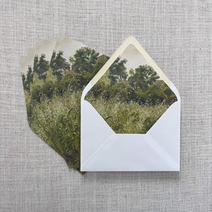 Fine Art Envelope Liner, Wedding Invitation, Set of 25 Printed A7 Envelope Liner, Vintage Rustic Field Landscape Painting