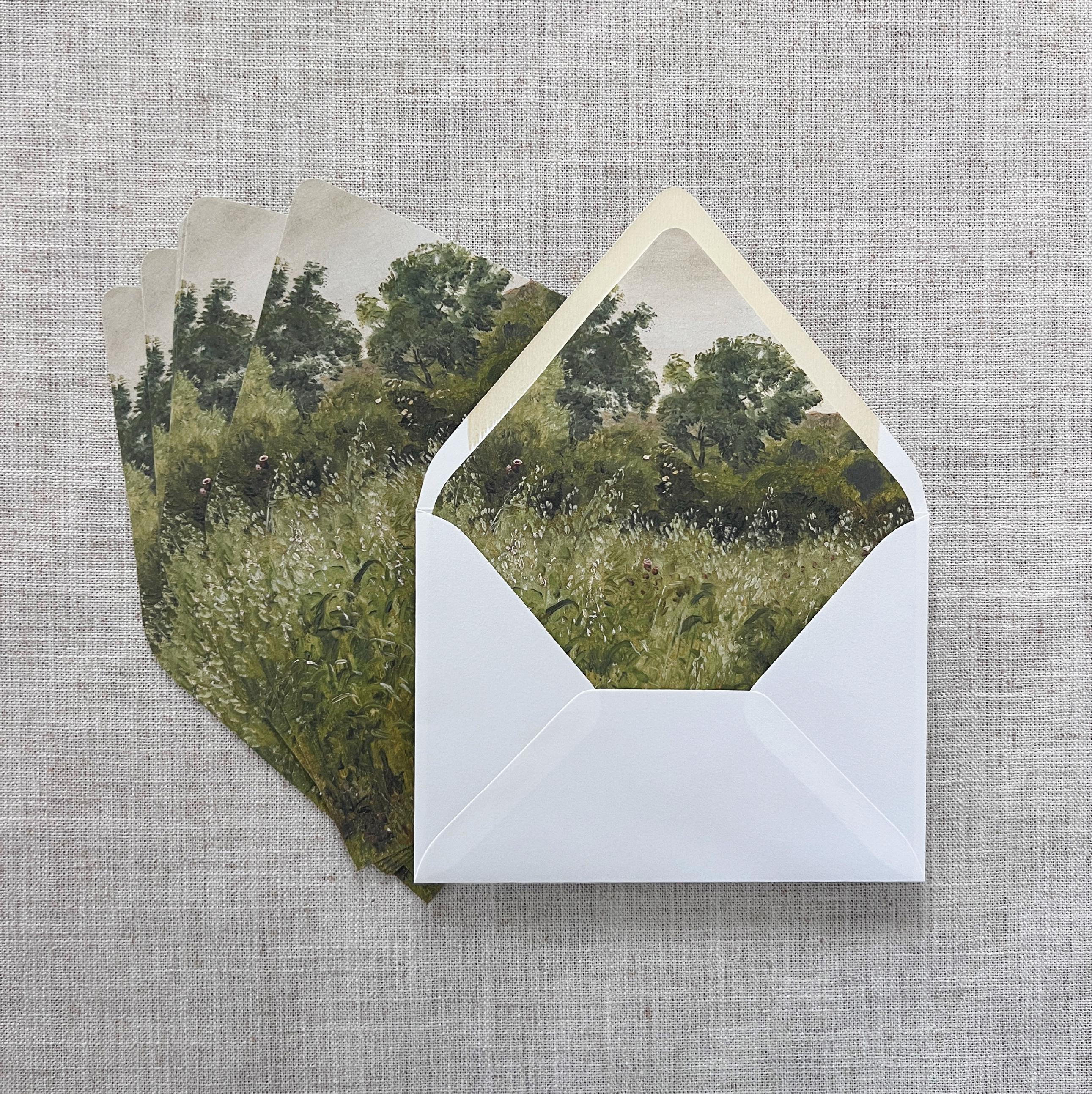 Fine Art Envelope Liner, Wedding Invitation, Set of 25 Printed A7 Envelope Liner, Vintage Rustic Field Landscape Painting