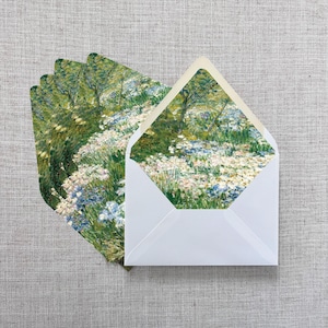 Fine Art Envelope Liner, Wedding Invitation, Set of 25 Printed A7 Envelope Liner, Blue Wildflower Field, Vintage Landscape Painting