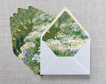 Fine Art Envelope Liner, Wedding Invitation, Printed A7, Blue Wildflower Field, Vintage Landscape Painting