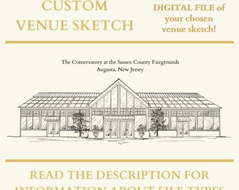 The Conservatory at the Sussex County Fairgrounds, Custom Wedding Venue Illustration Line Drawing Sketch