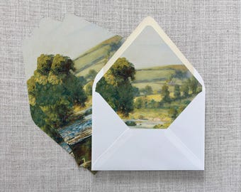 Fine Art Envelope Liner, Wedding Invitation, Printed A7, Italy Countryside Field, Vintage Painting