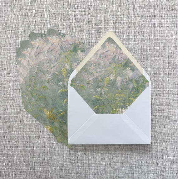 Fine Art Envelope Liner for Wedding Invitations, Set of 25 Printed A7 Euroflap, Dusty Purple Floral Impressionist Painting