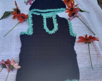 Newborn baby Boy Black and Green/Teal Crochet Vest and Hat