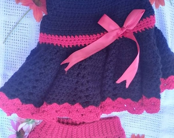 Baby girl crochet dress and diaper cover black and red dress with bow