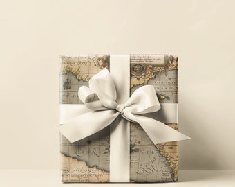 Carte vintage victorienne Papier cadeau, papier cadeau Noël, idées cadeaux pour professeur d'histoire, feuilles de papier cadeau