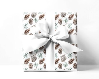 Papier d'emballage de Noël traditionnel Pinetree, rouleau de papier d'emballage, papier d'emballage de vacances, papier d'emballage élégant Feuilles de papier d'emballage cadeau