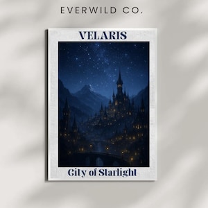 Velaris – City of Starlight | Fantasy Digital Art Print | Night Sky, Castle, Mountains | Instant Download