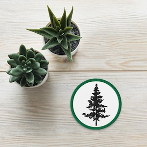 Black Pine Tree with Green Boarder Embroidered Patch