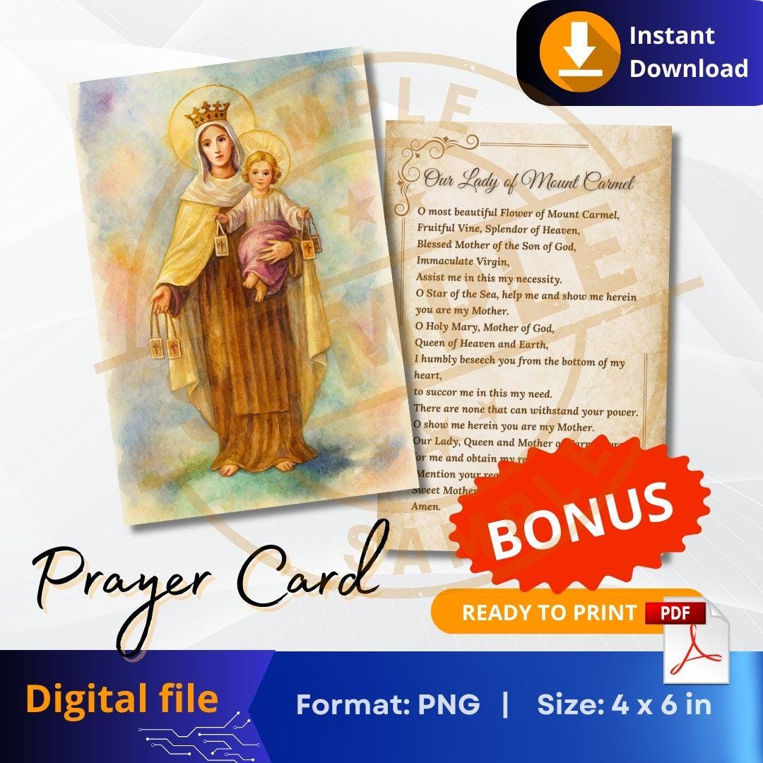 Our Lady of Mount Carmel Prayer Card Artwork | Religious Print Wall Art ...